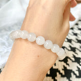 8.4mm A-Grade Natural White Jadeite Beaded Bracelet No.190211