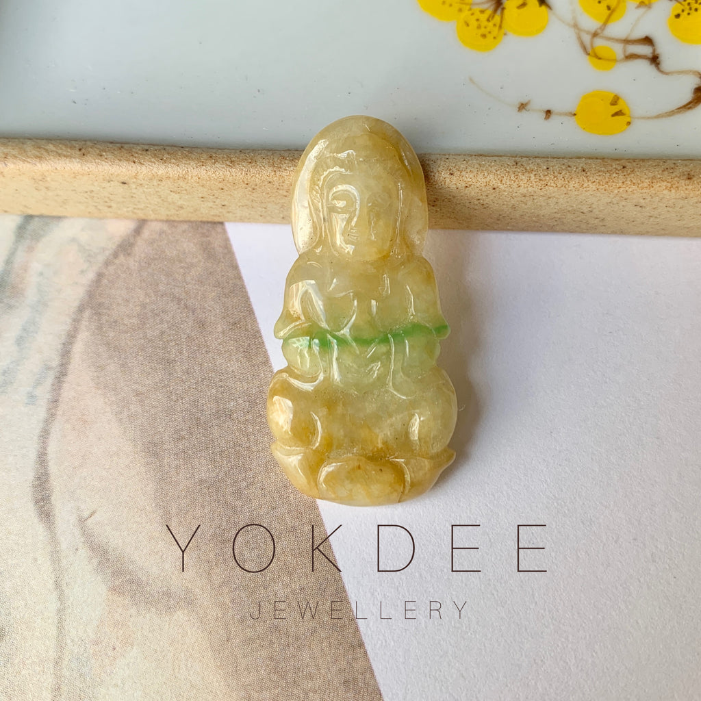 A-Grade Natural Yellow Jadeite Goddess of Mercy Pendant No.170799