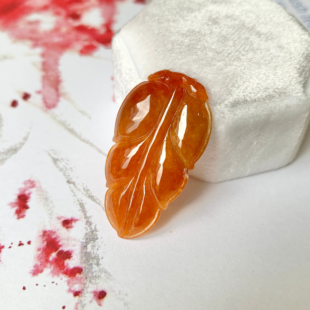 A-Grade Natural Red Jadeite Leaf Pendant No.171737