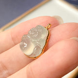 Icy A-Grade Natural Jadeite Buddha Pendant (18k Champagne Gold) No.171579