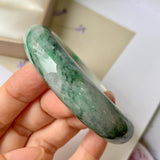 59mm A-Grade Natural Floral Imperial Green Jadeite Modern Round Bangle No.151623