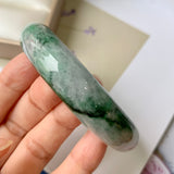 59mm A-Grade Natural Floral Imperial Green Jadeite Modern Round Bangle No.151623