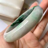 59mm A-Grade Natural Floral Imperial Green Jadeite Modern Round Bangle No.151623