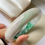 59mm A-Grade Natural Floral Imperial Green Jadeite Modern Round Bangle No.151623