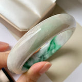 59mm A-Grade Natural Floral Imperial Green Jadeite Modern Round Bangle No.151623