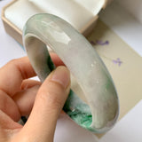 59mm A-Grade Natural Floral Imperial Green Jadeite Modern Round Bangle No.151623