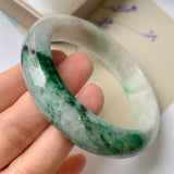 59mm A-Grade Natural Floral Imperial Green Jadeite Modern Round Bangle No.151623