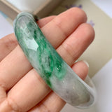 59mm A-Grade Natural Floral Imperial Green Jadeite Modern Round Bangle No.151623