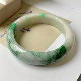 59mm A-Grade Natural Floral Imperial Green Jadeite Modern Round Bangle No.151623