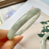 52.4mm A-Grade Natural Light Green Jadeite Traditional Round Bangle No.151944