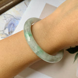 52.4mm A-Grade Natural Light Green Jadeite Traditional Round Bangle No.151944