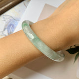 52.4mm A-Grade Natural Light Green Jadeite Traditional Round Bangle No.151944