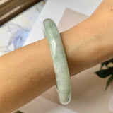 52.4mm A-Grade Natural Light Green Jadeite Traditional Round Bangle No.151944