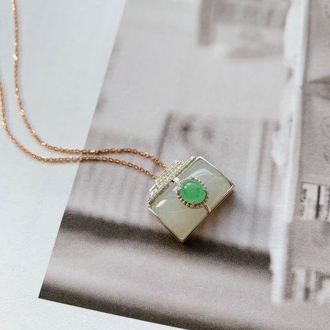 A-Grade Natural Jadeite Bespoke Camera Pendant (18k White Gold With Diamonds) No .170738