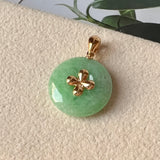 A-Grade Jadeite Green Bespoke Donut Pendant (Lilac Flower) No.171715