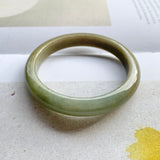 SOLD OUT: 54.3mm A-Grade Natural Green and Yellow Jadeite Modern Round Bangle No.330036