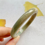 SOLD OUT: 54.3mm A-Grade Natural Green and Yellow Jadeite Modern Round Bangle No.330036