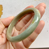 SOLD OUT: 54.3mm A-Grade Natural Green and Yellow Jadeite Modern Round Bangle No.330036