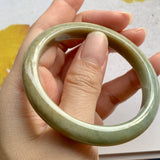 SOLD OUT: 54.3mm A-Grade Natural Green and Yellow Jadeite Modern Round Bangle No.330036