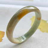 53mm A-Grade Natural Green and Yellow Jadeite Modern Round Bangle No.330037