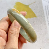 53mm A-Grade Natural Green and Yellow Jadeite Modern Round Bangle No.330037