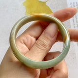 53mm A-Grade Natural Green and Yellow Jadeite Modern Round Bangle No.330037