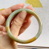 53mm A-Grade Natural Green and Yellow Jadeite Modern Round Bangle No.330037