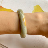 53mm A-Grade Natural Green and Yellow Jadeite Modern Round Bangle No.330037