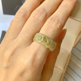 SOLD OUT: 17.5mm A-Grade Natural Light Yellow Jadeite Ring Band No.161809
