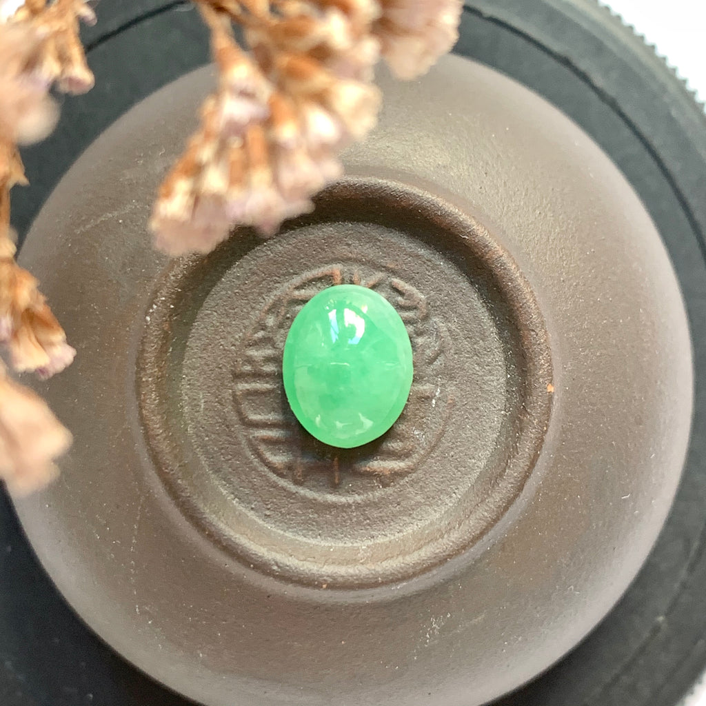 SOLD OUT: 2.4ct A-Grade Natural Moss On Snow Jadeite Oval Cabochon No.130215
