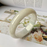 55.6mm A-Grade Natural White Jadeite Modern Round Bangle No.151948