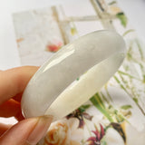 55.6mm A-Grade Natural White Jadeite Modern Round Bangle No.151948