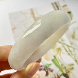 55.6mm A-Grade Natural White Jadeite Modern Round Bangle No.151948