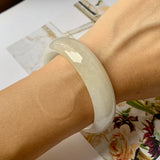 55.6mm A-Grade Natural White Jadeite Modern Round Bangle No.151948