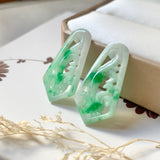 A-Grade Natural Moss On Snow With Carving Jadeite Earring Pair No.180195