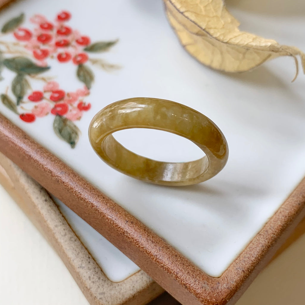 SOLD OUT - 16.7mm A-Grade Natural Yellow Jadeite Abacus Ring Band No.161862