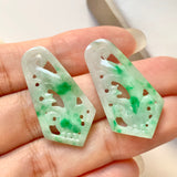 A-Grade Natural Moss On Snow With Carving Jadeite Earring Pair No.180195