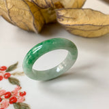 SOLD OUT: 15.9mm A-Grade Natural Moss on Snow Jadeite Abacus Ring Band No.161528