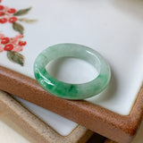 SOLD OUT: 15.9mm A-Grade Natural Moss on Snow Jadeite Abacus Ring Band No.161528