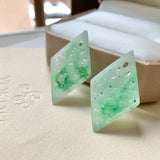 A-Grade Natural Moss On Snow Jadeite Earring Pair No.180194