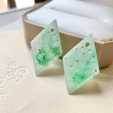 A-Grade Natural Moss On Snow Jadeite Earring Pair No.180194