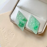 A-Grade Natural Moss On Snow Jadeite Earring Pair No.180194