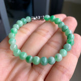 SOLD OUT: 5.8mm A-Grade Type A Natural Moss on Snow Jadeite Jade Beaded Kid's Bracelet No.190124