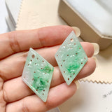 A-Grade Natural Moss On Snow Jadeite Earring Pair No.180194