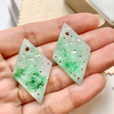 A-Grade Natural Moss On Snow Jadeite Earring Pair No.180194