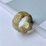 18.7mm A-Grade Natural Yellow Jadeite Money Ring Band No.161350