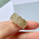 18.7mm A-Grade Natural Yellow Jadeite Money Ring Band No.161350