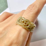 18.7mm A-Grade Natural Yellow Jadeite Money Ring Band No.161350