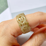 18.7mm A-Grade Natural Yellow Jadeite Money Ring Band No.161350