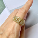 18.7mm A-Grade Natural Yellow Jadeite Money Ring Band No.161350